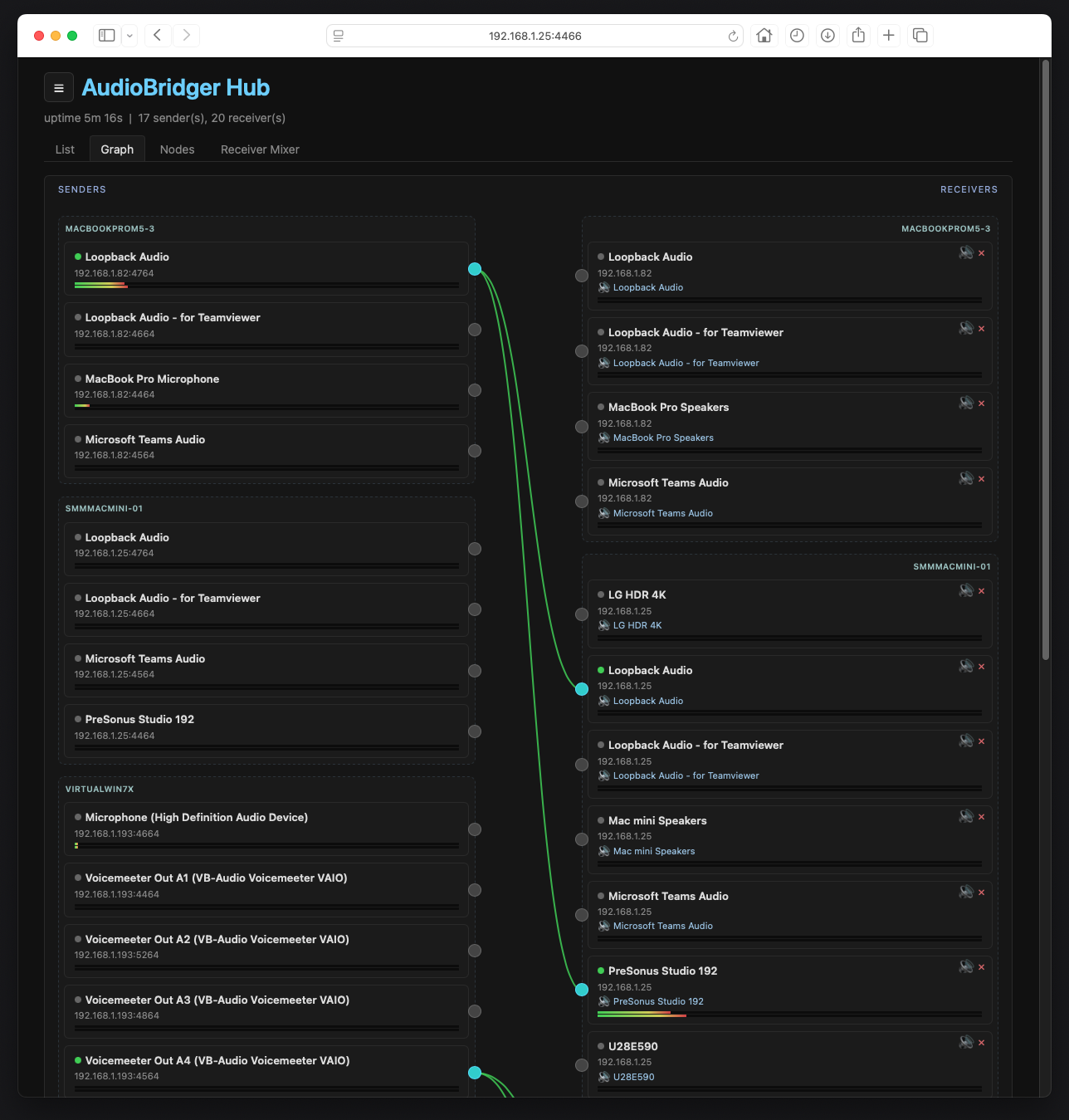 AudioBridger hub: graph view